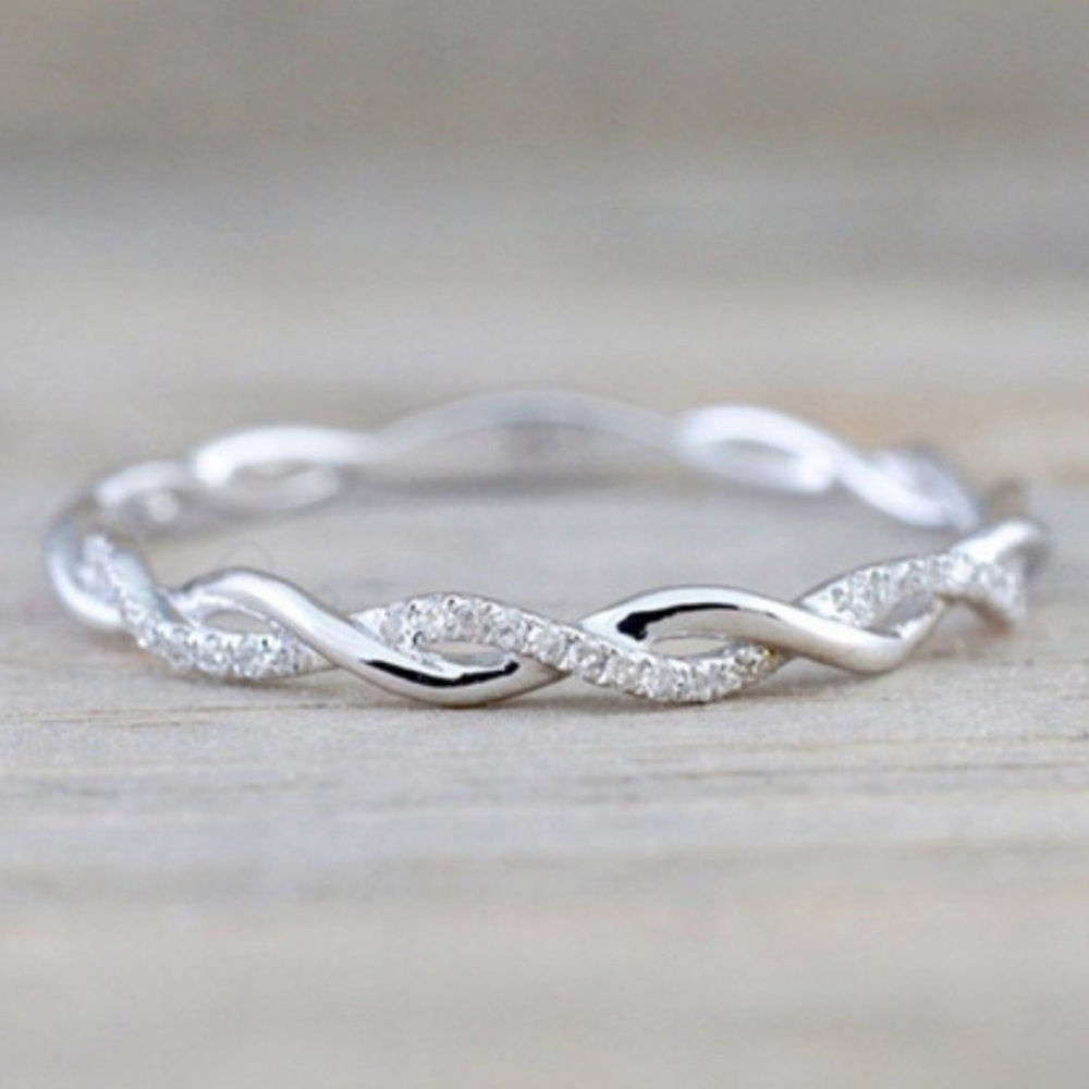 NEW Sterling Silver Diamond Twisted Eternity Ring